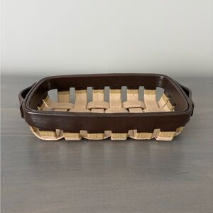 RH River Hill Pottery Woven Bread Basket With Handles Brown And Tan Speckled